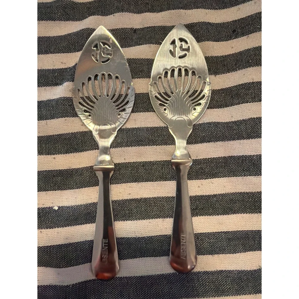 Absente Absinthe Spoons Set of 2 Stainless Steel Slotted Barware Sugar Dissolver